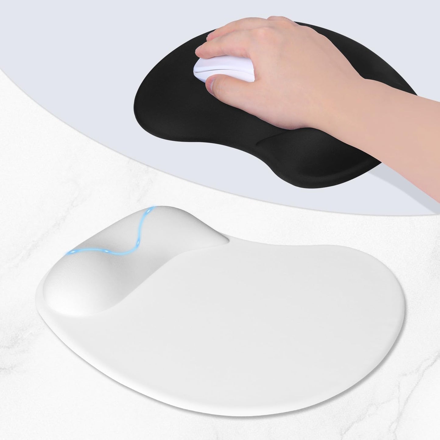 ITNRSIIET Ergonomic Mouse Pad, Cushioned Gel Wrist Rest, Non-Slip Base, Smooth Surface, Cute Multi-Color, 9.5 x 8.2 in, White