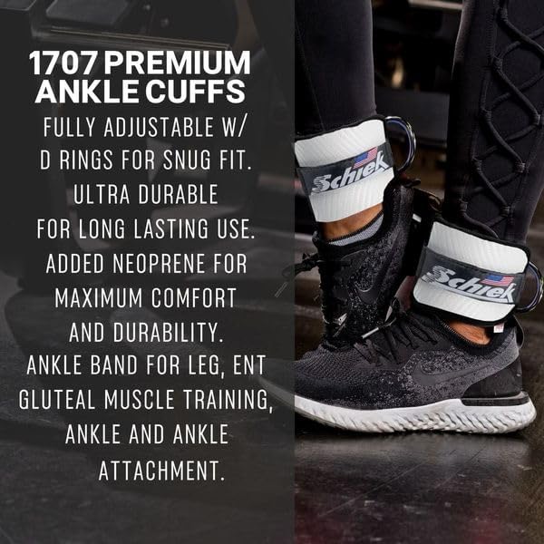 Schiek Sports 1707 Ankle Cuffs - Ideal for Glute Kickbacks and Cable Machine Workouts - Durable and Built To Last