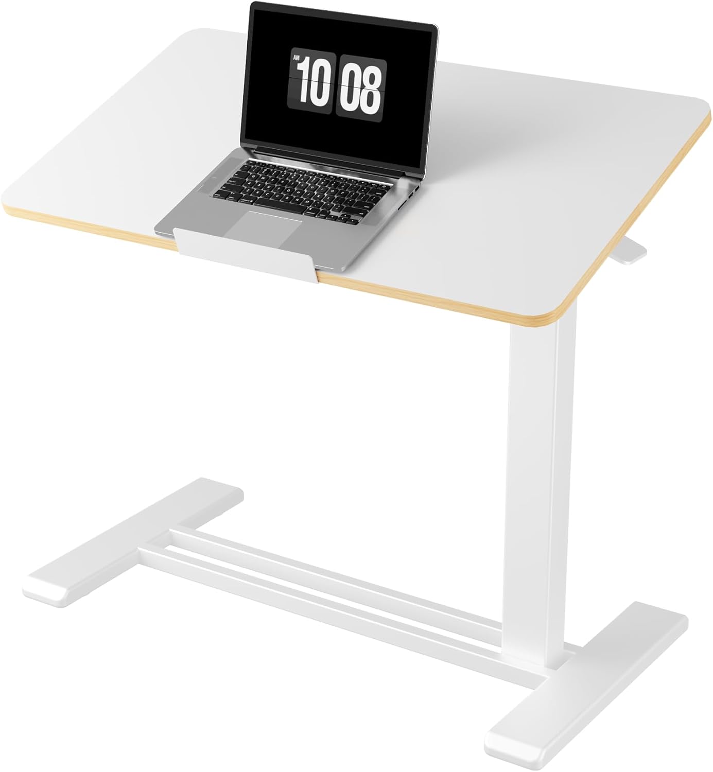 FLEXISPOT H7 PRO Mobile Standing Desk Adjustable Overbed Table Pneumatic with Wheels 90°Tiltable Portable Laptop Desk Rolling Computer Cart Foldable Bedside Table(31.5" W x 17.7" D, White)