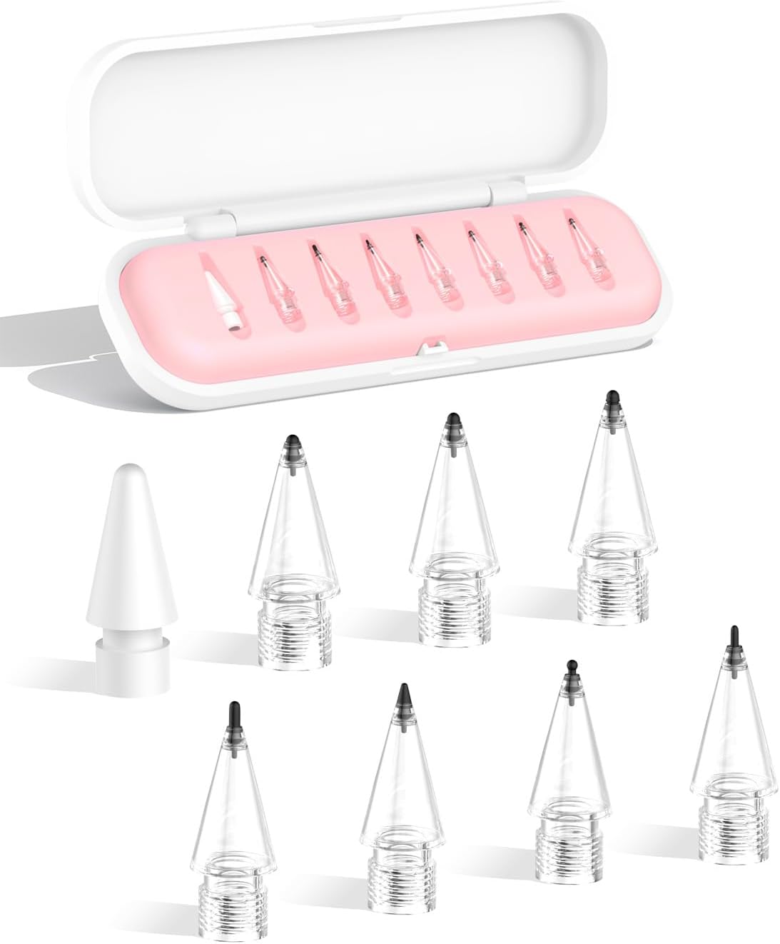 8-Pack Carbon Fiber Replacement Tips for Apple Pencil Pro/2nd/1st Gen/USB-C, Upgraded Nibs for Bare Screen & Tempered Glass with Storage Case - Pink