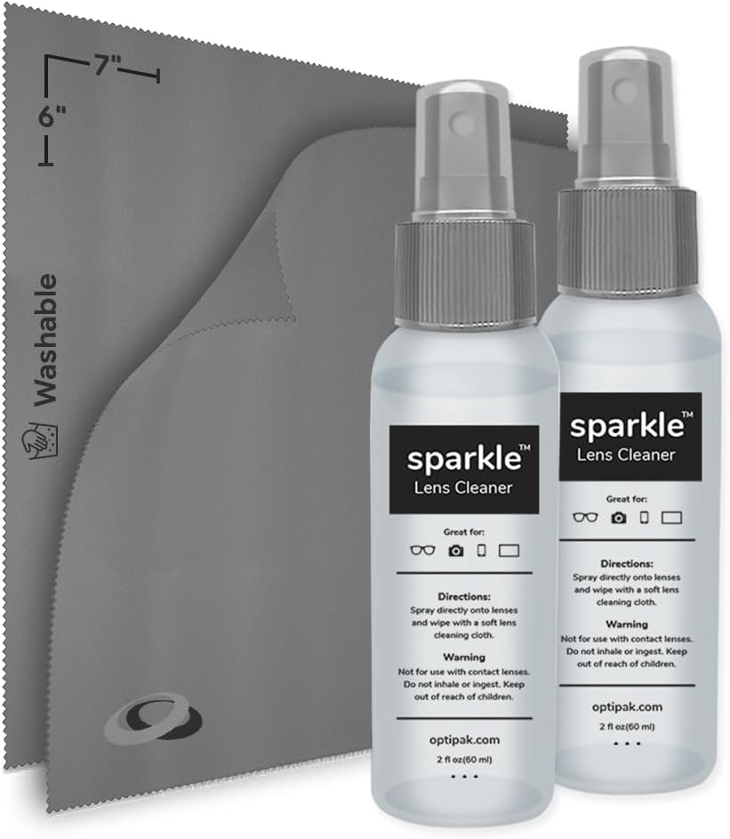 Sparkle Anti-Reflective Lens Cleaner Spray kit | (2) 2oz Glasses Cleaner Spray + (2) Microfiber Cloth for Eyeglasses, Sunglasses, Lenses, Screens and Camera Cleaning Kit (4 Piece Set)