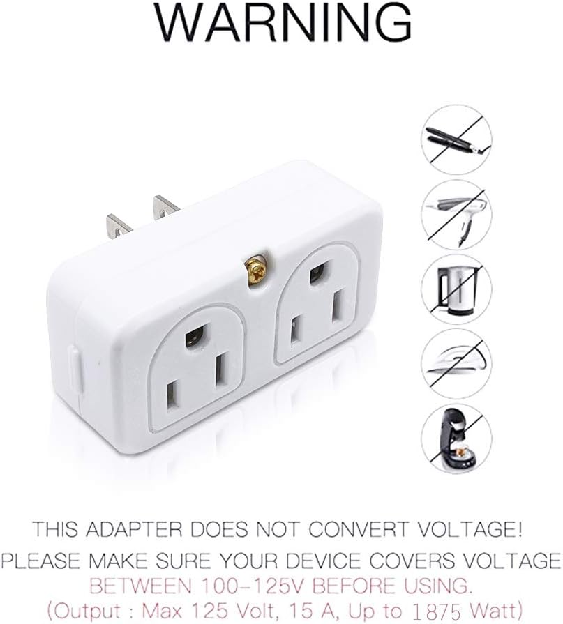 SYCON Adapter Outlet Extender, 2-Prong Mini Wall Plug, Multi Outlet Splitter with 4 Outlets