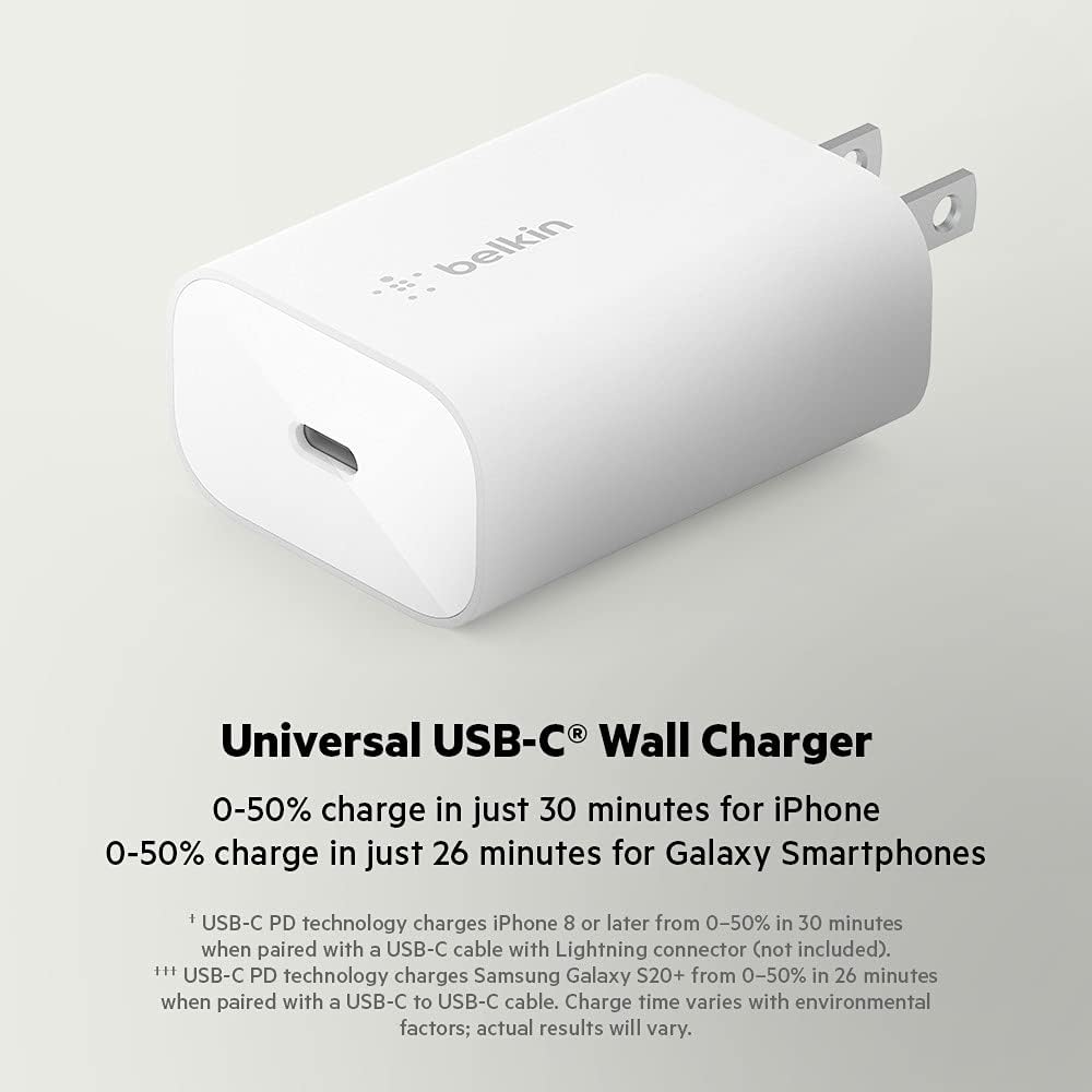 Belkin USB C Charger Block 25W - Power Delivery PPS Super Fast Charging - Apple iPhone 16 Series, Samsung Galaxy S25, iPad, AirPods, Nintendo Switch 2 & More