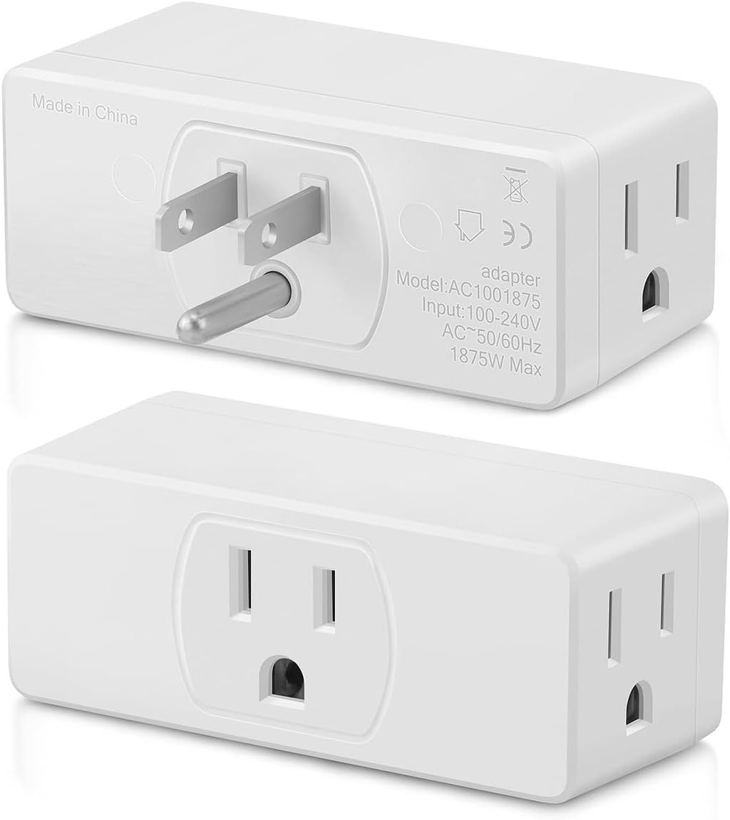 Multi Plug Wall Outlet 2pack, Multiple Outlet Splitter, 3-Plug Wall Adapter, MultiPlug Outlet Extender, Multiple Plugs in One Outlet, Cruise Essentials, Electrical Wall Outlet Splitter