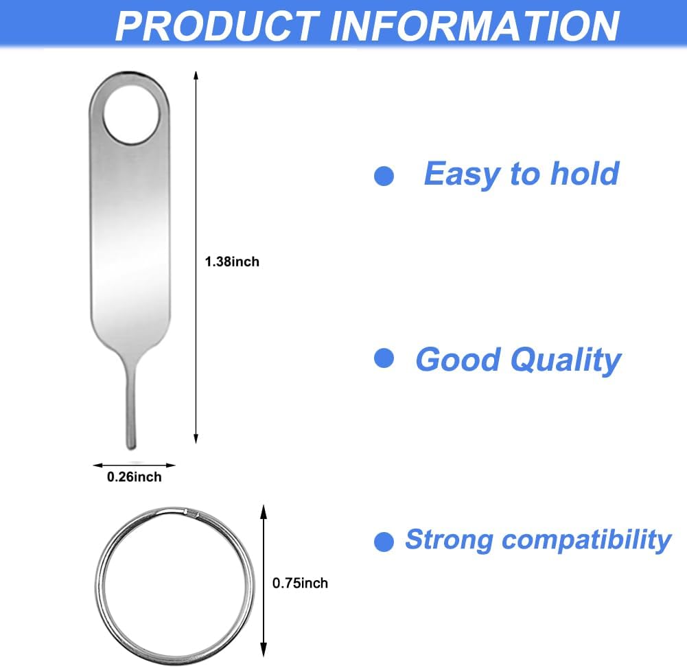 2 Pcs Universal Sim Card Tray Removal Key Tray Eject Pins, SD Removal Opening Tool with A Key Ring, for iPhone iPad Samsung Galaxy Google Pixel Phones