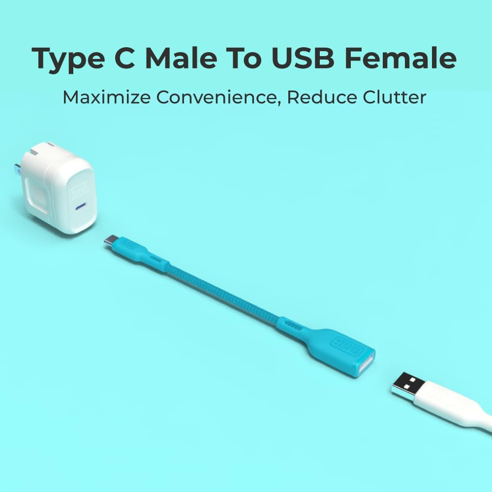 BLACK+DECKER USB C to USB A Adapter, USB C Male to USB Female Adapter Nylon Braid, Type C OTG Cable Compatible w/iPhone 16 15 Pro, Samsung S23 Ultra, MacBook Pro 2022/Air/Mini, iPad—2 Pack, 3"