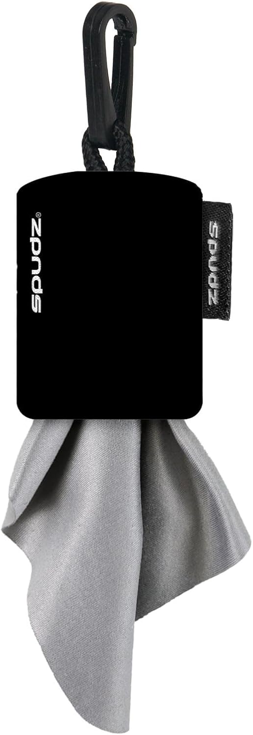 SPUDZ Ultra Microfiber Lens Cleaner – Closable Pouch, Clip-On, Washable – for Optics, Scopes, Glasses | Black, 10 x 10 Inch (2-Pack)