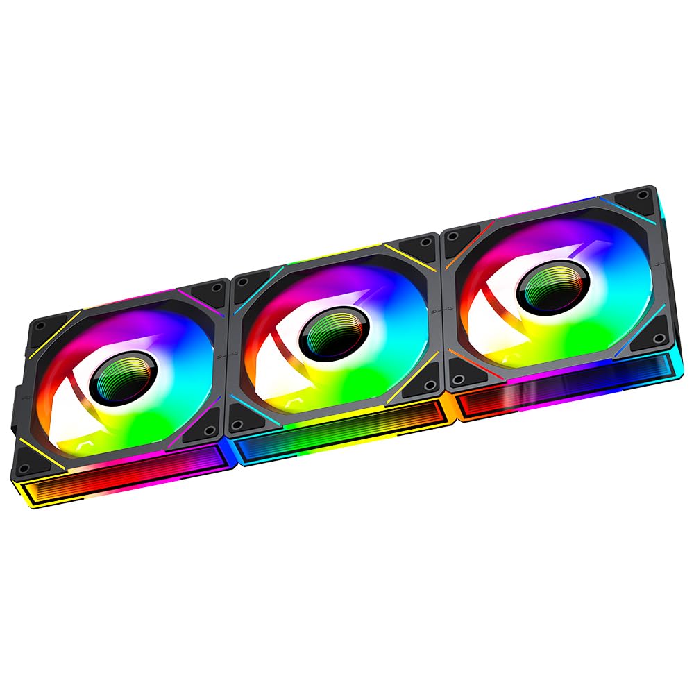 Jungle Leopard Interstellar V1 120mm PC Reverse Blade Case Fan, Infinity Mirror Module Daisy-Chain 5V ARGB PWM PC Fan Triple Pack Suitable for Computer Case & CPU Cooling(Black-3 Pack)