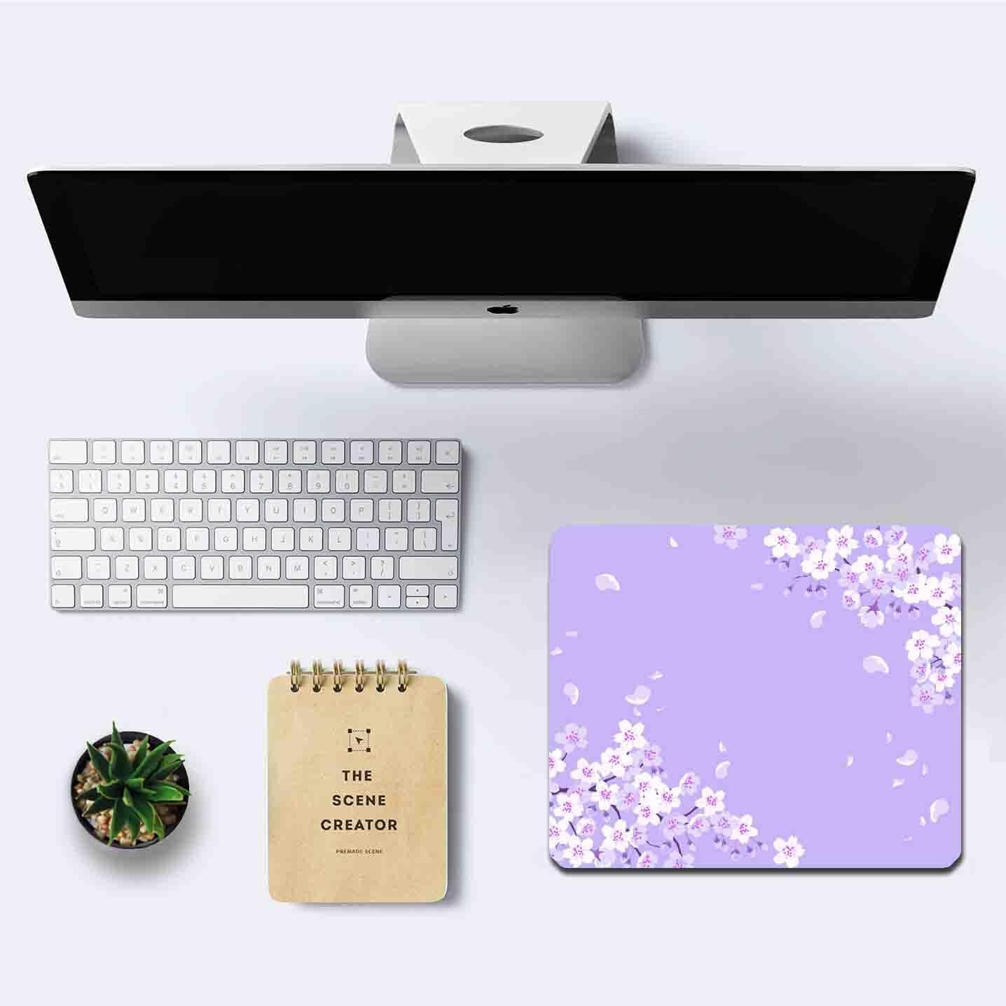 IMAYONDIA Cute Purple Mouse Pad, Floral Flowers Mouse Pad, Sakura Cherry Blossom Mousepad, Japanese Aesthetic Desk Decor, Anti Slip Rubber Base Mice pad for Computer Office Girl, 9.5 x 7.9 Inch