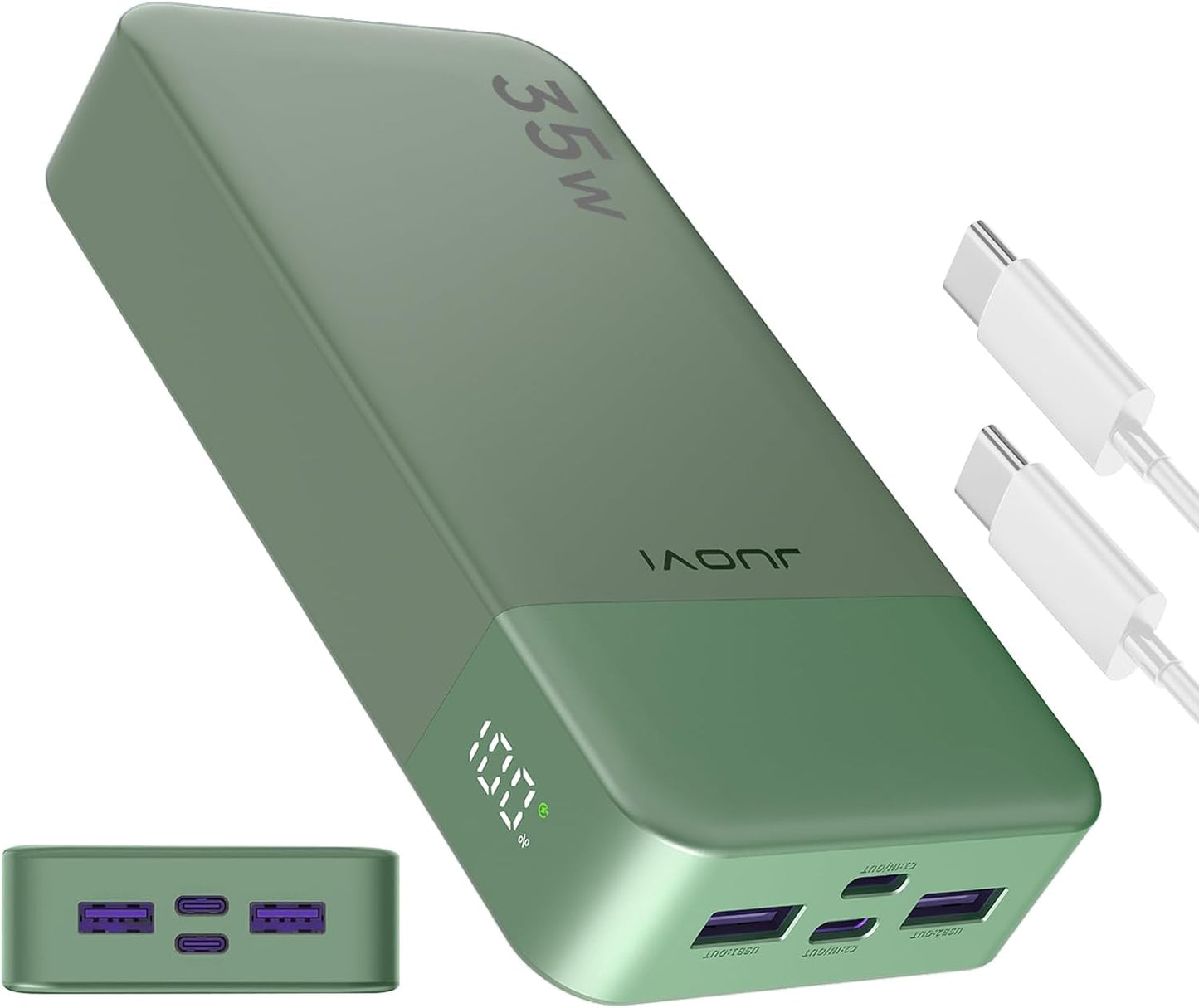 J2651 Portable Charger, 35W 20000mAh USB C in & Out Power Bank, Battery Pack with QC4.0+PD3.0 35W High-Speed Charging for Bluetooth Earbud, Mobile Phone, Tablet (Green)