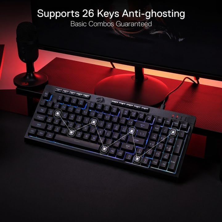 Redragon K515 Shiva Wired RGB Membrane Gaming Keyboard, 98 Keys Mechanical-Feel Keyboard w/Smooth Linear Switch, On-Board Macro & Dedicated Multimedia Keys, Detachable Wrist Rest, Software Supported
