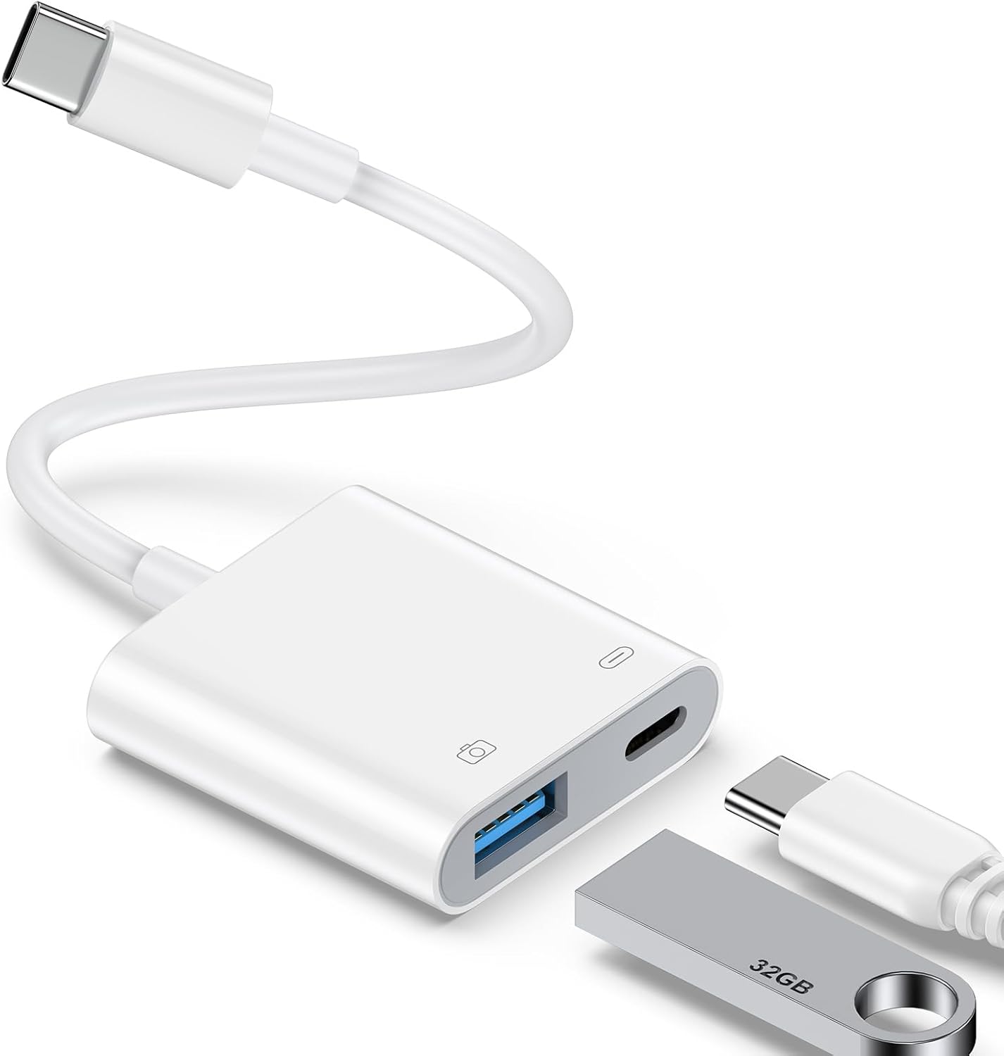 USB C to OTG Cable Charger Adapter for iPhone 16 Pro Max/16e/15/15 Pro Max 2-in-1 Type C to USB Camera Adapter with PD 60W Fast Charging for Samsung Galaxy S25 Edge/S24/S23/S22/S21/A16 5G/A26/A36/A56