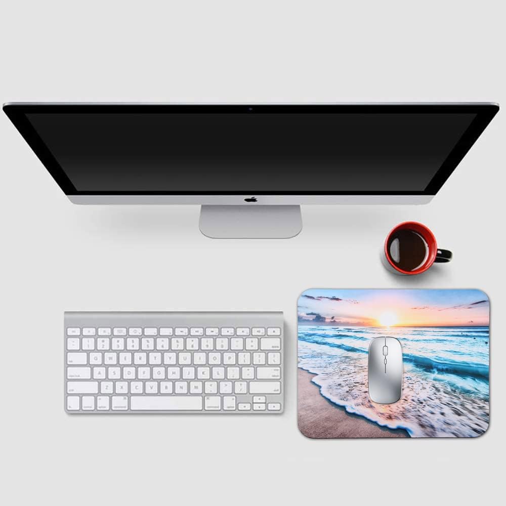 Mouse Pad, Gaming Mouse Pad, Non-Slip Rubber Base Mouse Mat with Designs for Laptop, Computer & Office, 9.5 x 7.9 x 0.12 inches (Sea and Beach)
