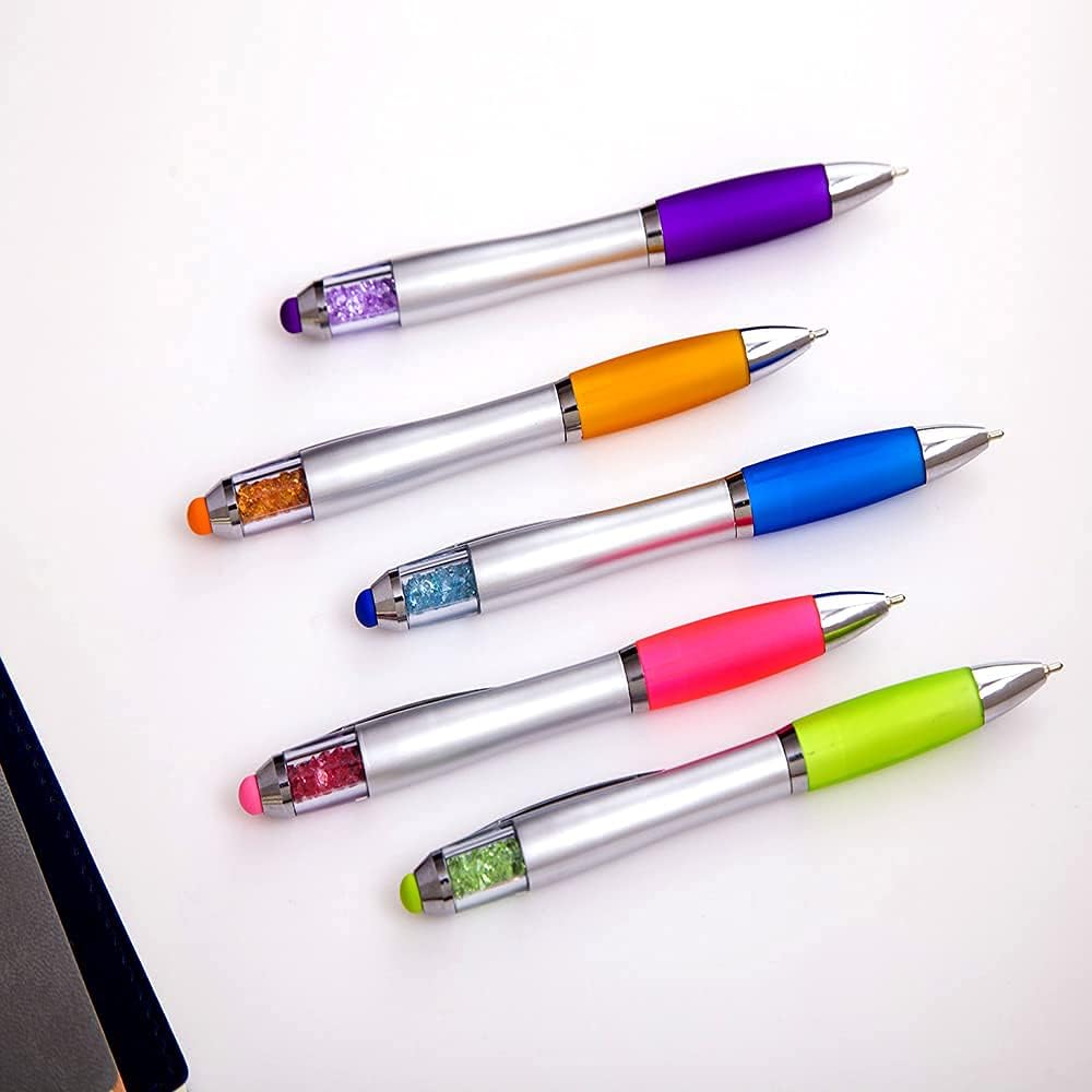 Stylus Pens 2-in-1 Ballpoint Pen 1.0mm Medium Point Pens with Crystals for Women Black Ink Pen with Stylus Ball Point Pen with Comfort Grip for The iPad, 5-Count