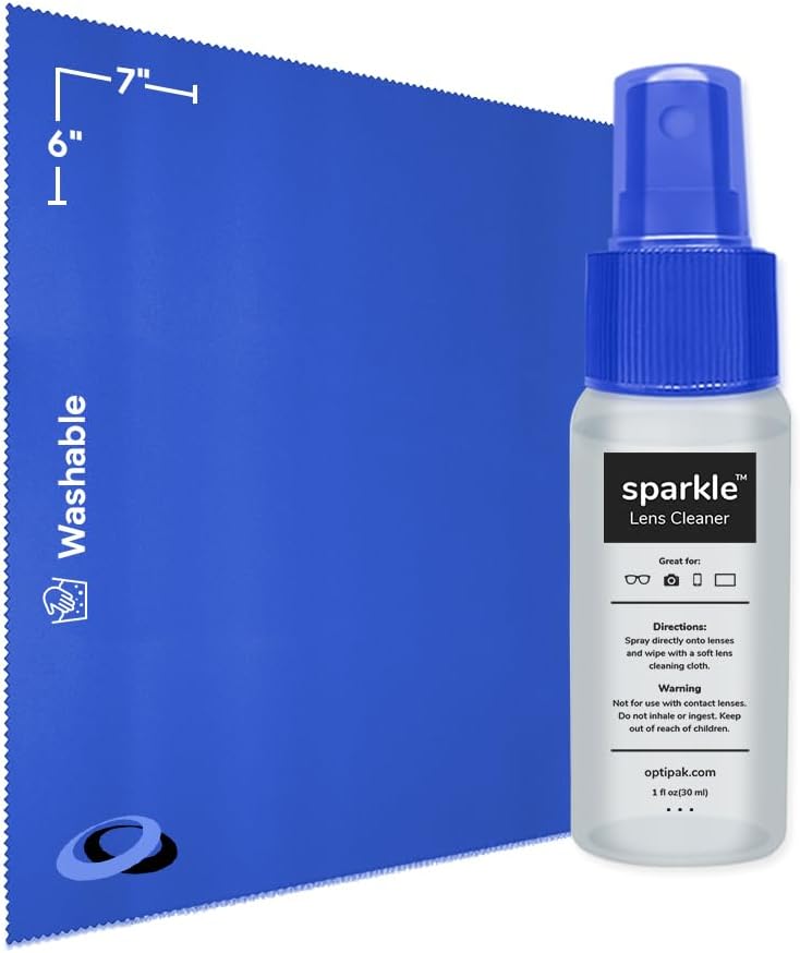 Sparkle Anti-Reflective Lens Cleaner Spray kit | (1) 1oz Glasses Cleaner Spray + (1) Microfiber Cloth for Eyeglasses, Sunglasses, Lenses, Screens and Camera Cleaning Kit (2 Piece Set)