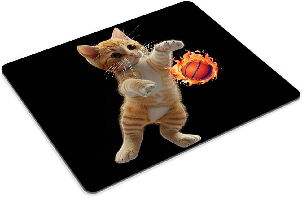 Square Mouse Pad Playful Orange Kitten Basketball on Fire-1,Gaming Mouse Pads for Desk,Soft Computer Waterproof Non-Slip Mouse Mat