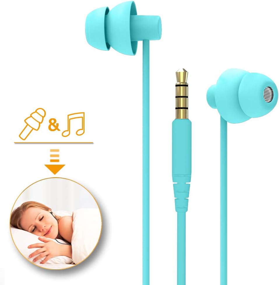 MAXROCK Sleep Earbuds,Ultra Soft Lightweight Sleep Earphones Headphones with Volume Control and Mic for Insomnia, Side Sleeper, Snoring, Air Travel, Meditation & Relaxation (Acid Blue)