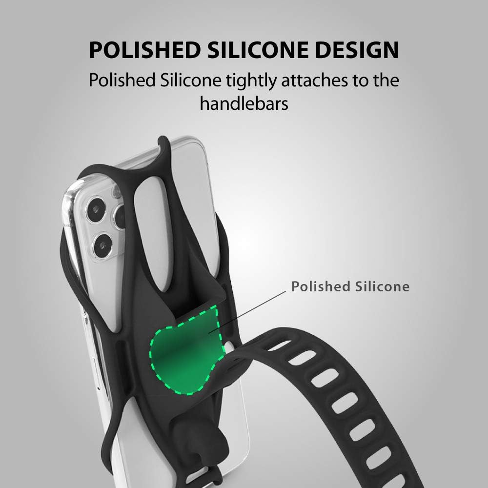 BONE Bike Tie 3, Bike Cell Phone Mount for Handlebar, Scratch-Free Silicone Holder with Anti-Slip Design, Universal Cycling Phone Holder Compatible with Most Smartphones (Black - Handlebar)