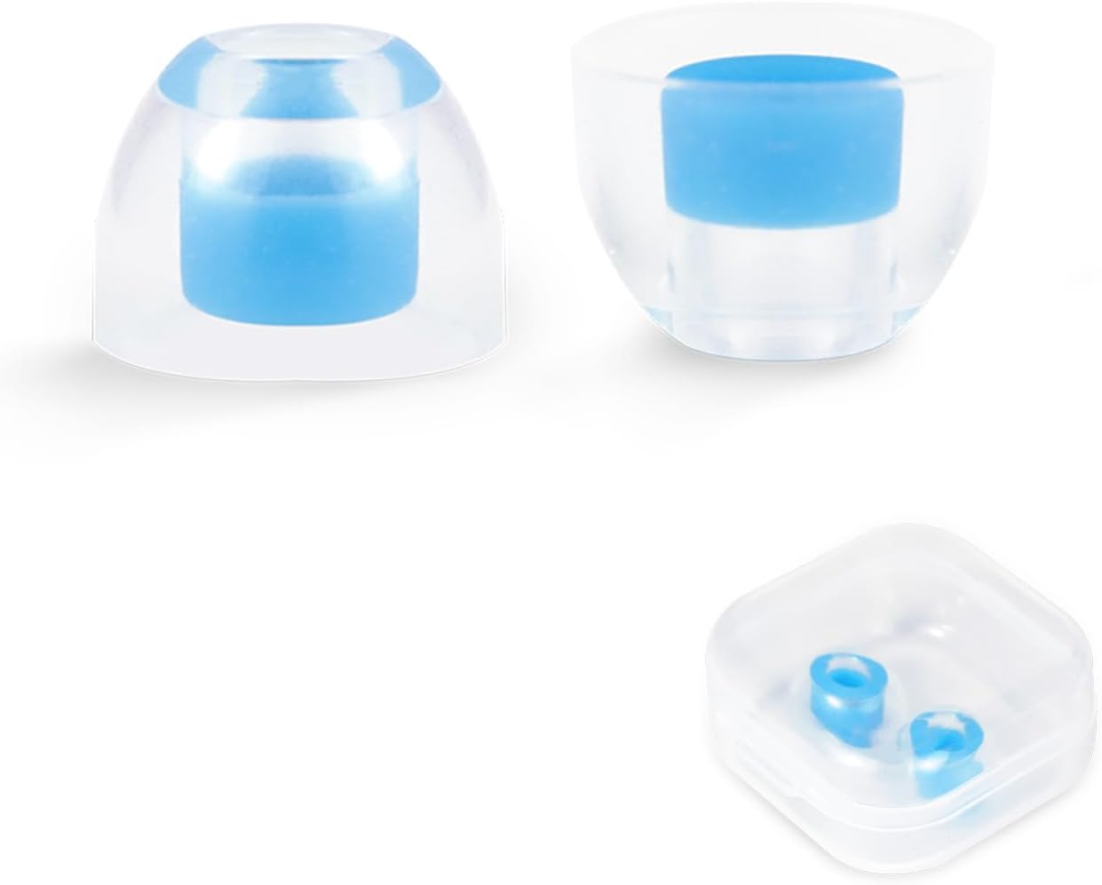 OKCSC 2 Pieces Soft Liquid Silicone Replacement Eartips,Breathable Eartips,Replacement Accessories with Box for Sleep,Study,Travel,Work,Daily Commute,Office,Bowl Type(1 Pairs/L/Blue/No Earphone)