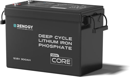 Renogy 12V 300Ah Mini Size LiFePO4 Lithium Battery, 200A BMS for Ultimate Safety, Deep Cycle w/Remote Monitoring Compatibility, Backup Power for RVs, Cabins, Marine, home storage - Core Series