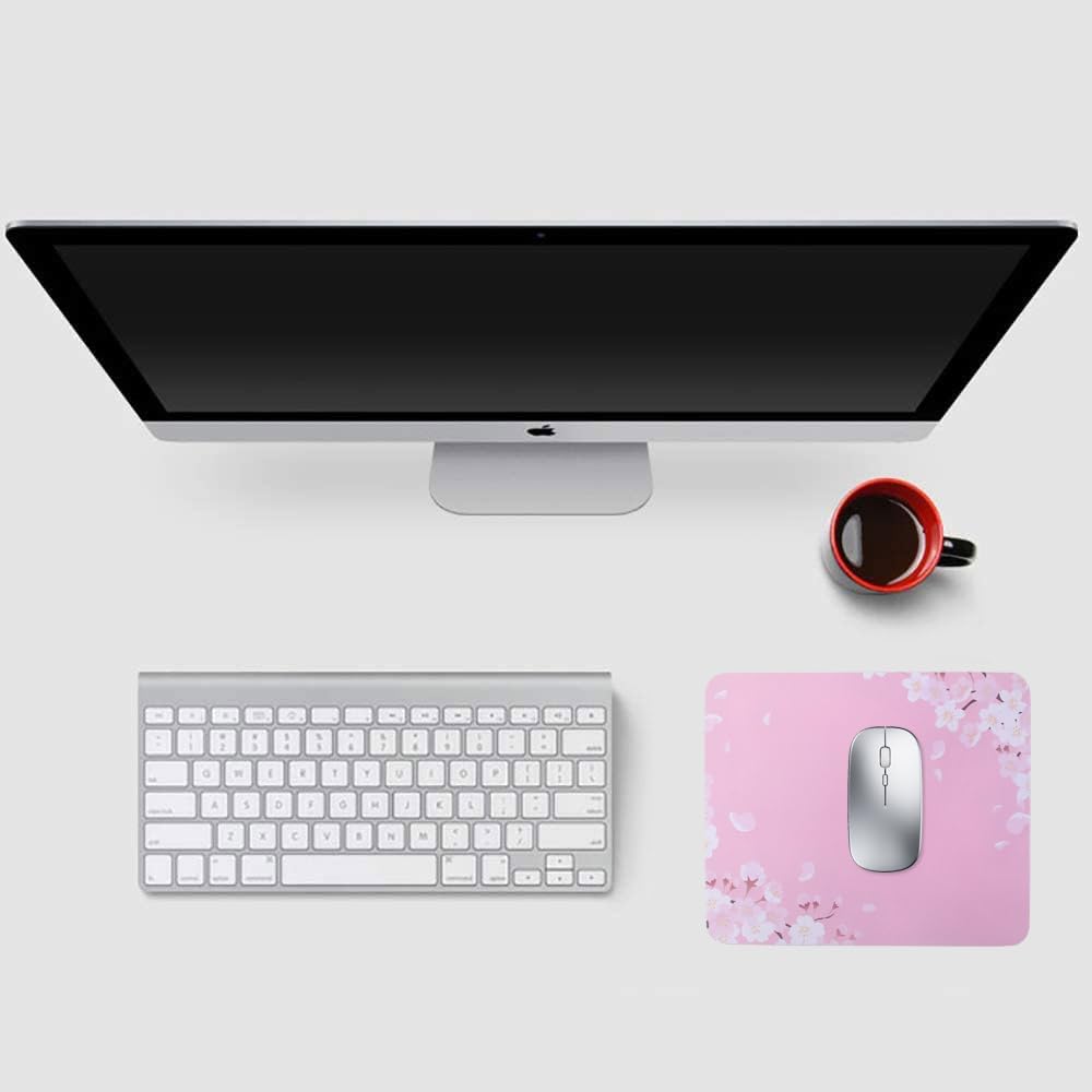 Mouse Pad, Gaming Mouse Pad, Non-Slip Rubber Base Mouse Mat with Designs for Laptop, Computer & Office, 9.5 x 7.9 x 0.12 inches (Pink Flower)