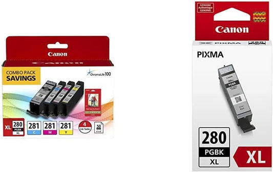 Canon PGI-280XL PGBK/CLI-281CMY Ink and Photo Paper Bundle