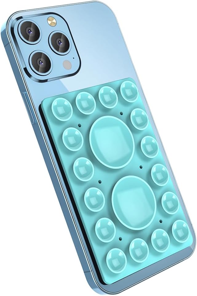 Silicone Suction Phone Holder Mount,Silicon Adhesive Phone Accessory for iPhone and Android, Hands-Free Mirror Shower Phone Holder,TikTok Videos and Selfies (Light Blue, Single Sided)