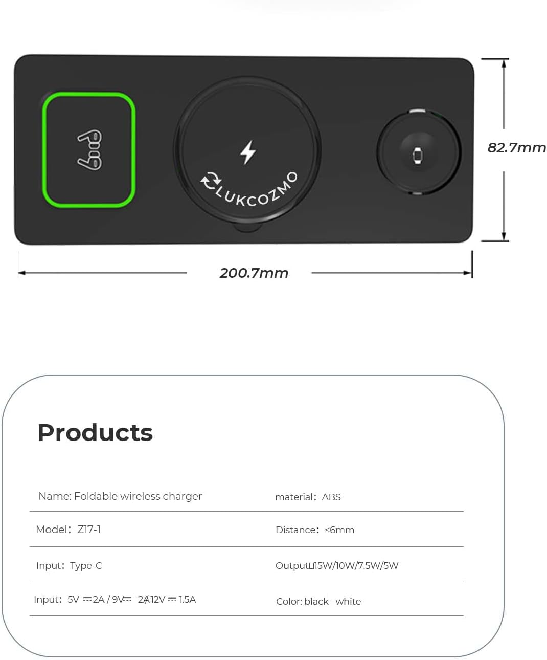 Wireless Charger Station 3 in 1, Fast Charging for iPhone 15/14/13/12 Pro/Max/Mini/Plus, Apple Watch 8/7/6/SE/5/4/3/2, AirPods 3/2/Pro/Pro 2, with Adapter (Black)