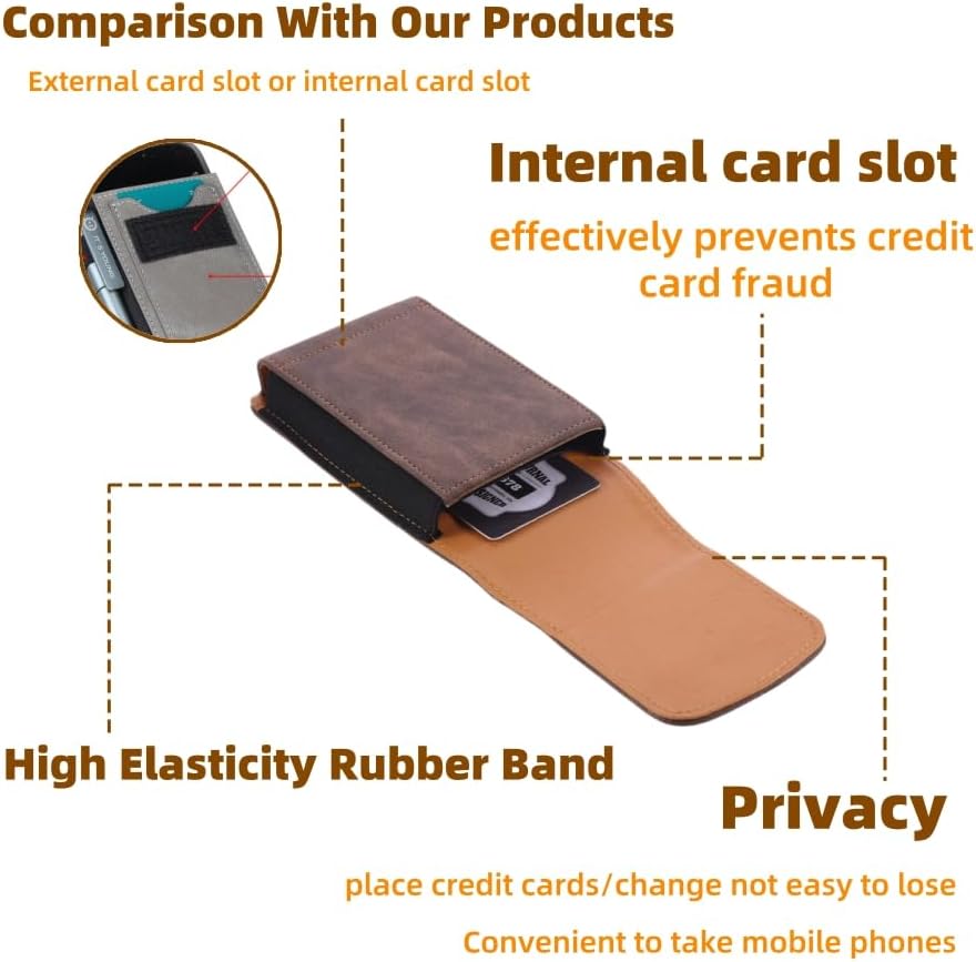 Phone Holster Pouch Case Belt Clip Loops Card Slot for Man iPhone12 13 14 15 16 17,11 12 13 14 15 16 17pro,17Air/Samsung S25 S24 S23 S22 S21 S20/LG/Moto (Brown&Yellow, L(6.1" x3.2''x0.8))