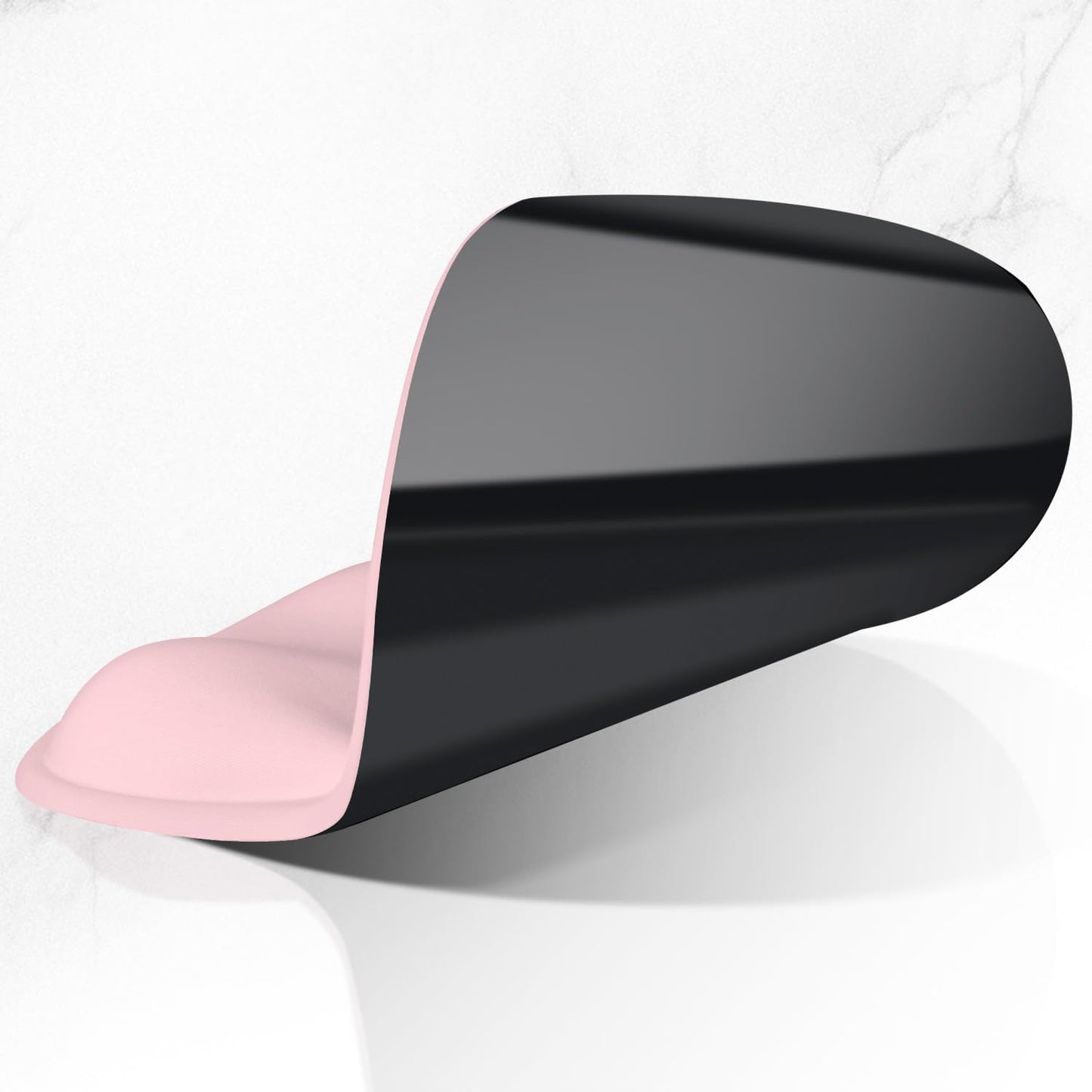 ITNRSIIET Ergonomic Mouse Pad with Wider Memory Foam Wrist Rest +17%, Curved Cushion Reduces Pressure 20%, Pain Relief, Non-Slip, Smooth, Cute Color Desk Accessory, 9.85 x 9 inch, Blush Pink