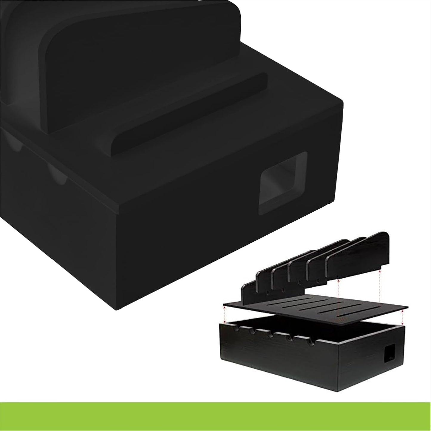 Prosumer's Choice Natural Bamboo Device Charging Station for Multiple Devices | Desk Dock Organizer for Cell Phone, Tablet, Apple iPhone, iPad | with Removable Dividers - Black