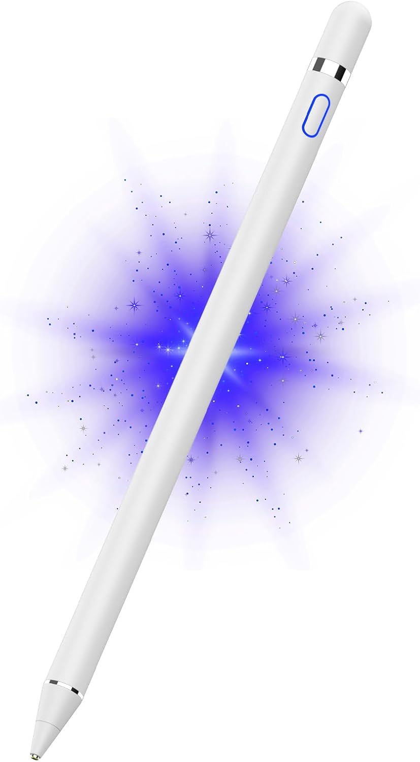 DOGAIN Active Digital Stylus Pen for Touchscreen, Stylus Pencil for Apple iPad mini/Pro/Air, Samsung, iPhone, Android and Most Phone & Tablet, 1.5mm Fine Point Rechargeable Pens - White