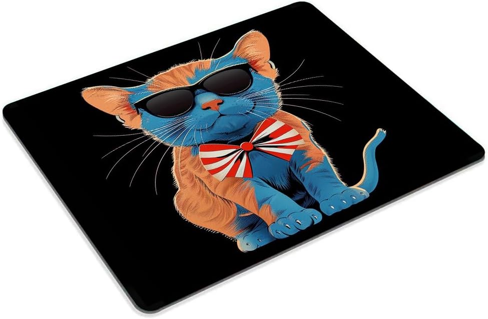 Square Mouse Pad Cat with Patriotic Hat and Glasses-1,Gaming Mouse Pads for Desk,Soft Computer Waterproof Non-Slip Mouse Mat