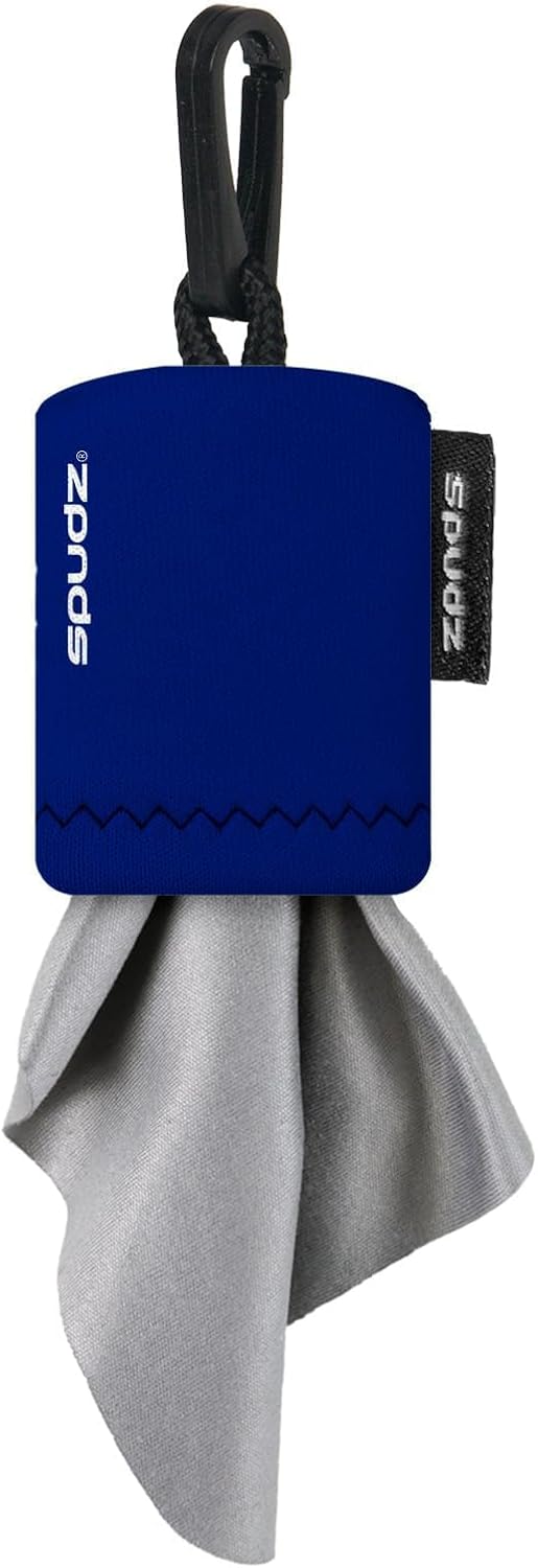SPUDZ Ultra Microfiber Lens Cleaner – Closable Pouch, Clip-On, Washable – for Optics, Scopes, Glasses | Navy Blue, 6 x 6 Inch (2-Pack)