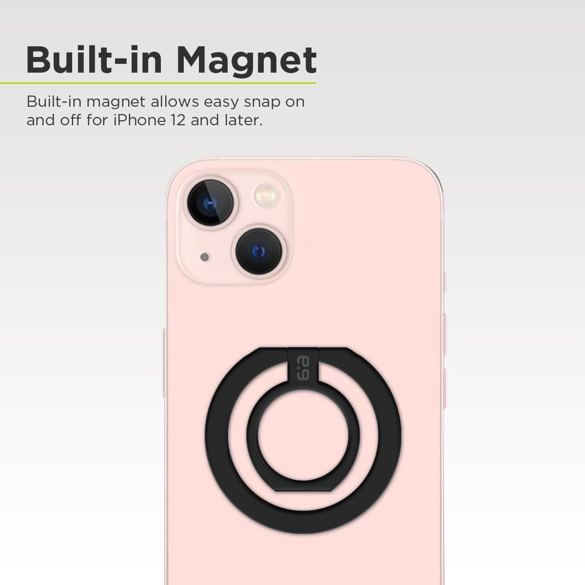 PureGear Magnetic Phone Grip, Magnetic Phone Ring Stand, Phone Ring Holder for MagSafe iPhone 16, 16 Pro, 15, 15 Plus, 14, 14 Plus, 14Pro, 14ProMax, 13, 12, Adjustable Kickstand(Black)