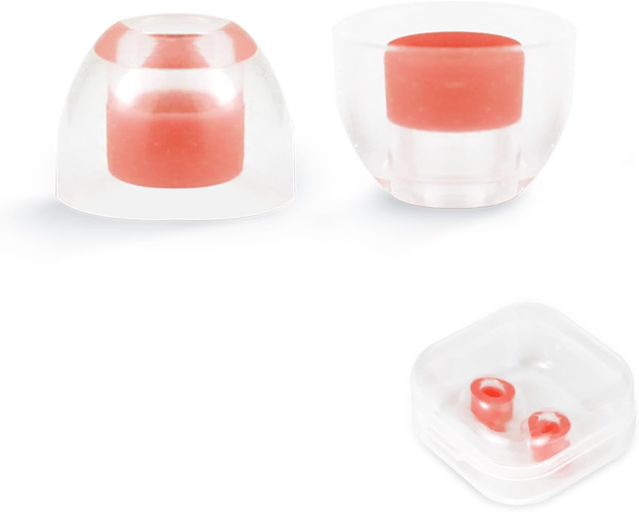 OKCSC 2 Pieces Soft Liquid Silicone Eartips Set, Bullet Ear Plugs - Low-Profile Hearing Protection for Study,Travel,Bowl Type(1 Pairs/L/Red/No Earphone)