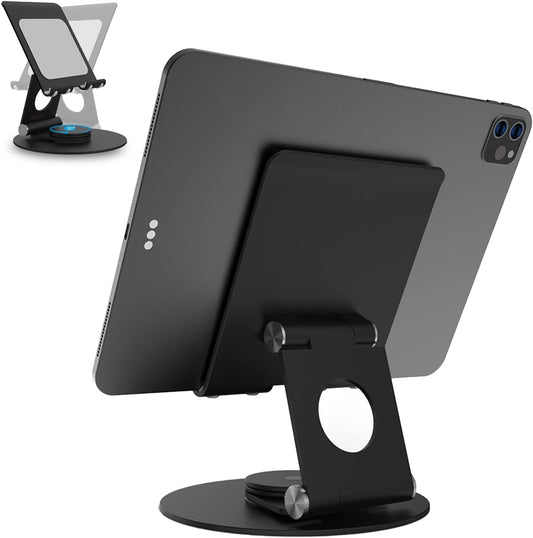 KABCON Swivel Tablet Stand, Aluminum Portable 360°Rotating Holder for Desk,Business,Kitchen,Desktop,Table Stand for iPad Pro 9.7,10.5,12.9/Air Mini,Tab,Fire,Nexus,E-Reader-Black