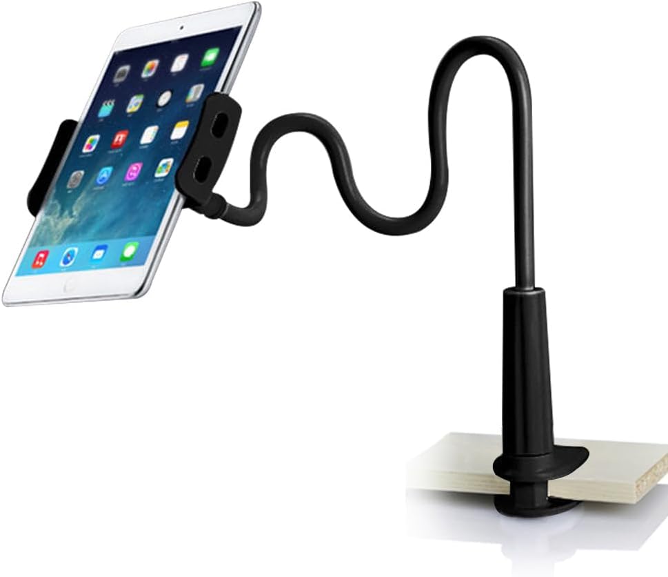 LEVO Clamping Gooseneck Phone and Tablet Mount Holder with Flexible Long Arm – Ideal for Desk, Office, Bedside, Headboard, Kitchen Counter, Boat, RV, and More - Black