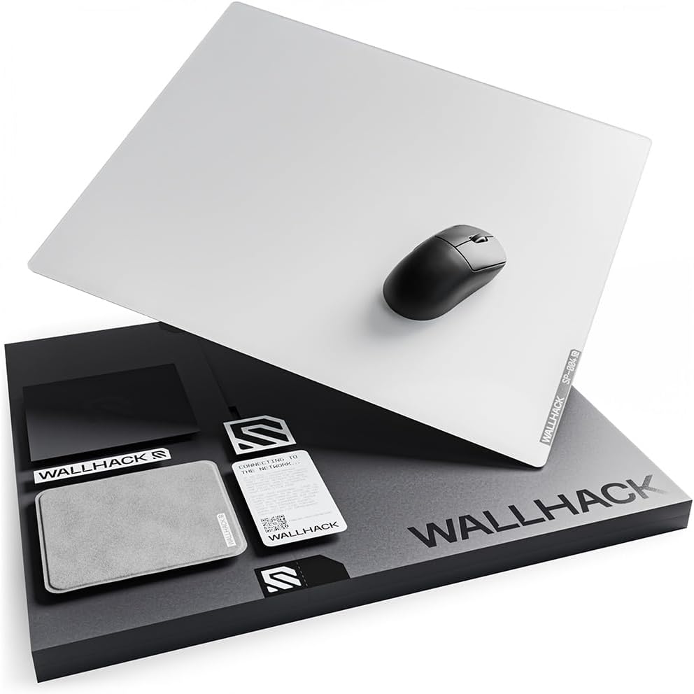 Wallhack 4.0 Glass Gaming MousePad - Professional Esport Mouse Mat with Specialty Surface for Top Speed and Control, Large Tempered Glasspad with Full Silicone Base - (SkyPAD White,XL 16.92" x 19.29")