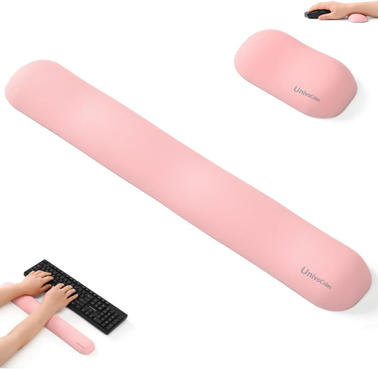 UnivoColors Design-Wave Set of Wrist Rest,Artificial Sheepskin+Memory Foam+Ergonomic+Anti-Slip Gel, Resilience Support During Work and Gaming,Keyboard Accessory,Pink