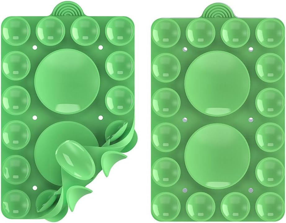 Double Sided Silicone Suction Phone Holder Mount,Compatible with iPhone and Android Cases Hands-Free Mirror Shower Phone Mount Strong Grip Holder (Grass Green, Double Sided 2PCS)