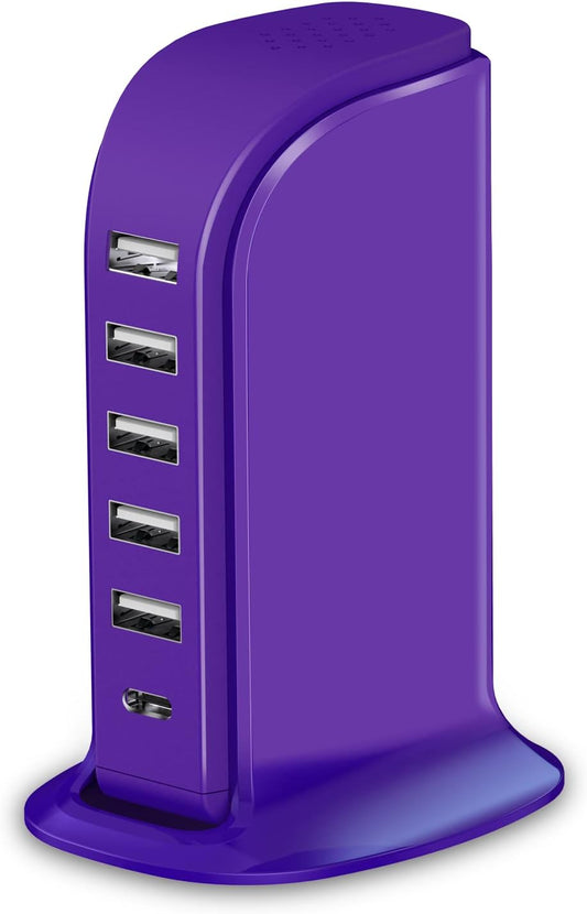 iPhone Charger Fast Charging Upoy, Multi Device USB Charging Station, 6 Ports USB Blocks, Power Adapter 1 USB C + 5 USB A Ports, Kawaii Electronics Accessories, Essentials for Travel, Vacation, Home