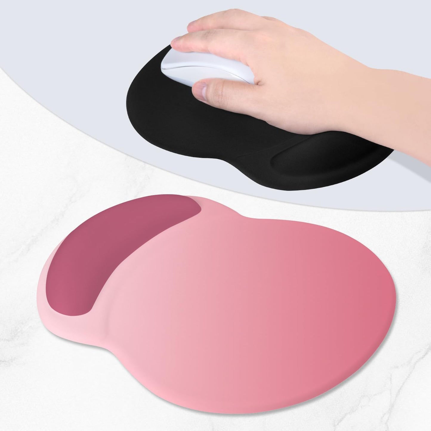 ITNRSIIET Ergonomic Mouse Pad with Comfort Gel Wrist Rest, Non-Slip PU Base, Smooth Textured Surface, Reduces Hand Fatigue & Wrist Pain, 8.7 x 7.2 Inch for Office Gaming Home, Pink Ombre