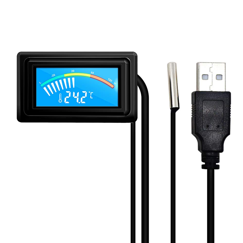 KETOTEK Digital Thermometer Temperature Gauge USB Power Supply with Sensor Probe for Aquarium Vehicle PC Case Incubators Brooders Climb Pet Fahrenheit & Celsius LCD Display