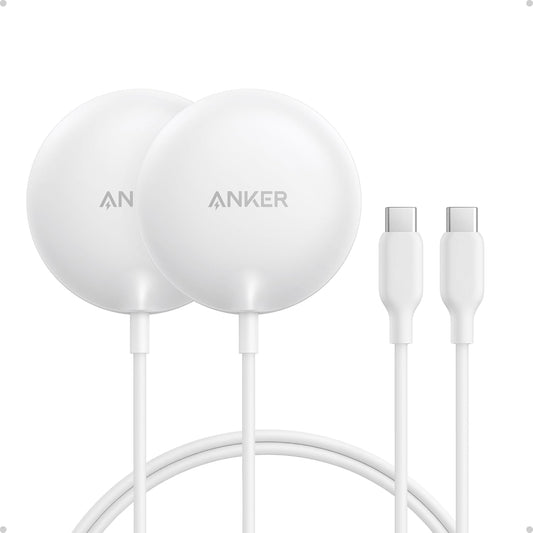 Anker Zolo Magnetic Wireless Charger, Qi2 Certified 15W MagSafe-Compatible Wireless Charging Pad, for iPhone 16/15/14/13 Series, AirPods, and More (Adapter Not Included) (White, 2 Pack)