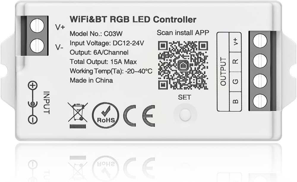 BTF-LIGHTING C03W RGB PWM SMD FCOB (+ R G B) 4PIN LED Strip 2.4GHz Tuya WiFi Group Controller Alexa Google Home Smartphone APP Control Compatible with WR01RF RC03RFB RC04RFB RC05RFB Remote