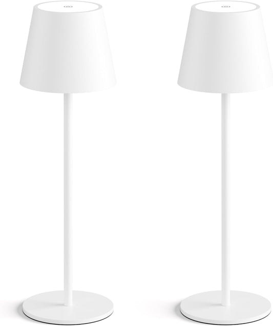 2-Pack White Cordless Table Lamp,Rechargeable LED Desk Lamp,5000mAh Battery Operated Lamp,3000K Warm Light Stepless Dimming,IP54 Waterproof Portable Table Light for Restaurant/Camping,White