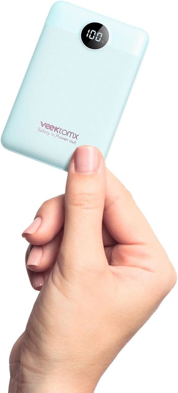 VEEKTOMX Mini Portable Charger 10000mAh, 22.5W Fast Charging Small Power Bank Slim & Lightweight Portable Phone Charger, Dual Voltage Battery Pack Compatible with iPhone/Samsung/Google/Tablet, Blue