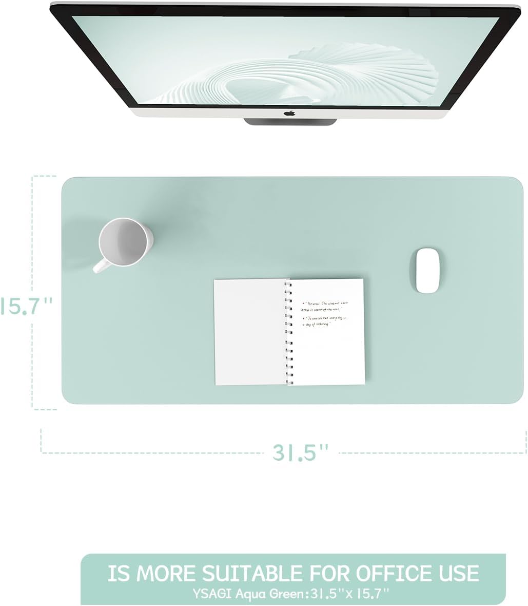 YSAGi Non-Slip Leather Desk Pad, Waterproof Laptop Computer Desk Keyboard Mat, Table Protector Blotter Mat, Large Mouse Pad for Office/Work/Home/Decor(Mint Green, 31.5" x 15.7")