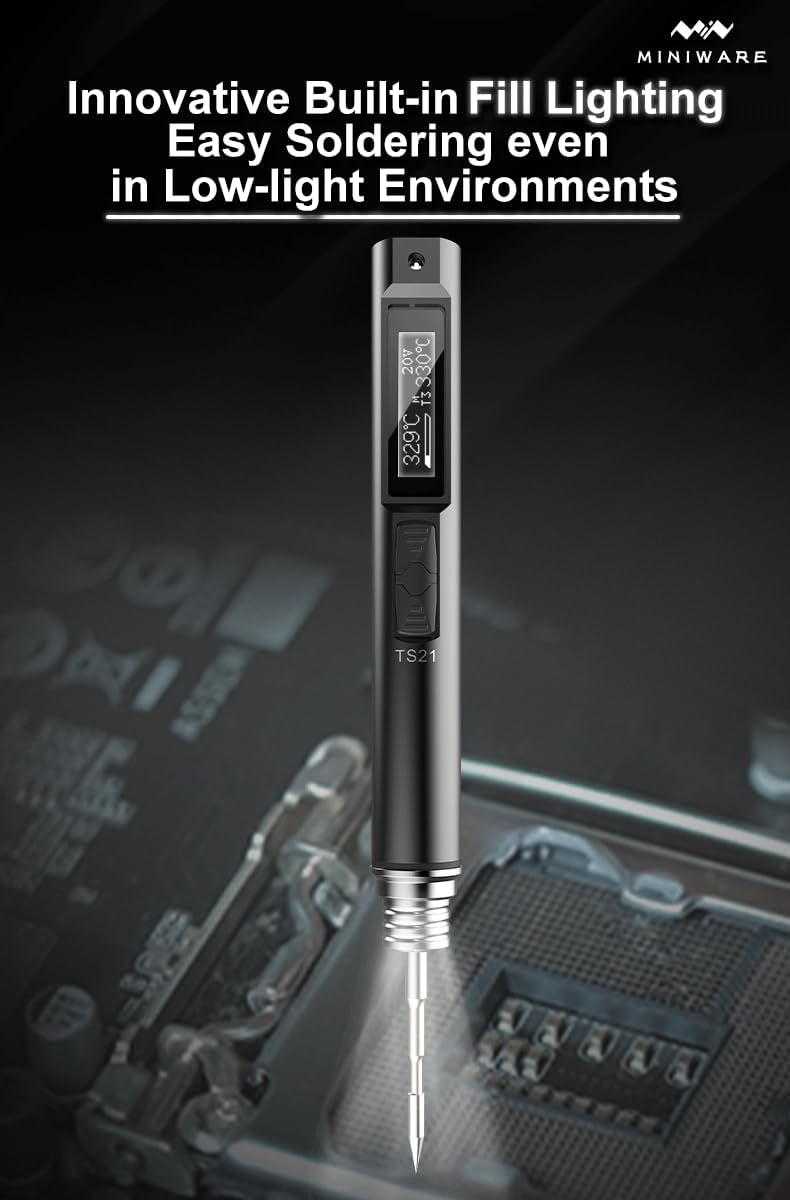 TOOLSAGE Soldering Iron Kit TS21,Front Lighting,3 Seconds Melts Solder,Fast Heating,DC9-24V Max 100W Soldering-Iron Gun with Adjustable Temp 100-450℃,Compatible with 210 type Iron Tips